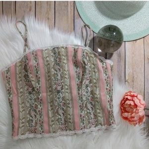 Brocade Renaissance Style Blush Floral Crop Top 10